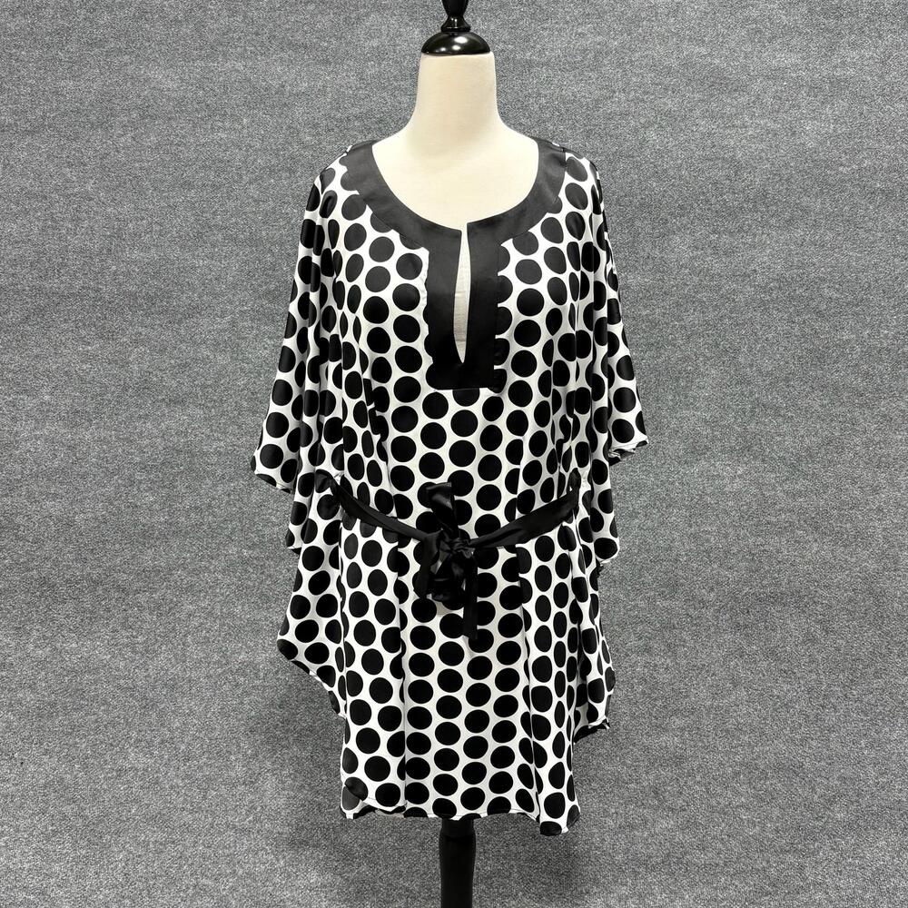 Jantzen Cover Up Tunic Womens L White Black Polka Dot Belted Beach Swim Kaftan